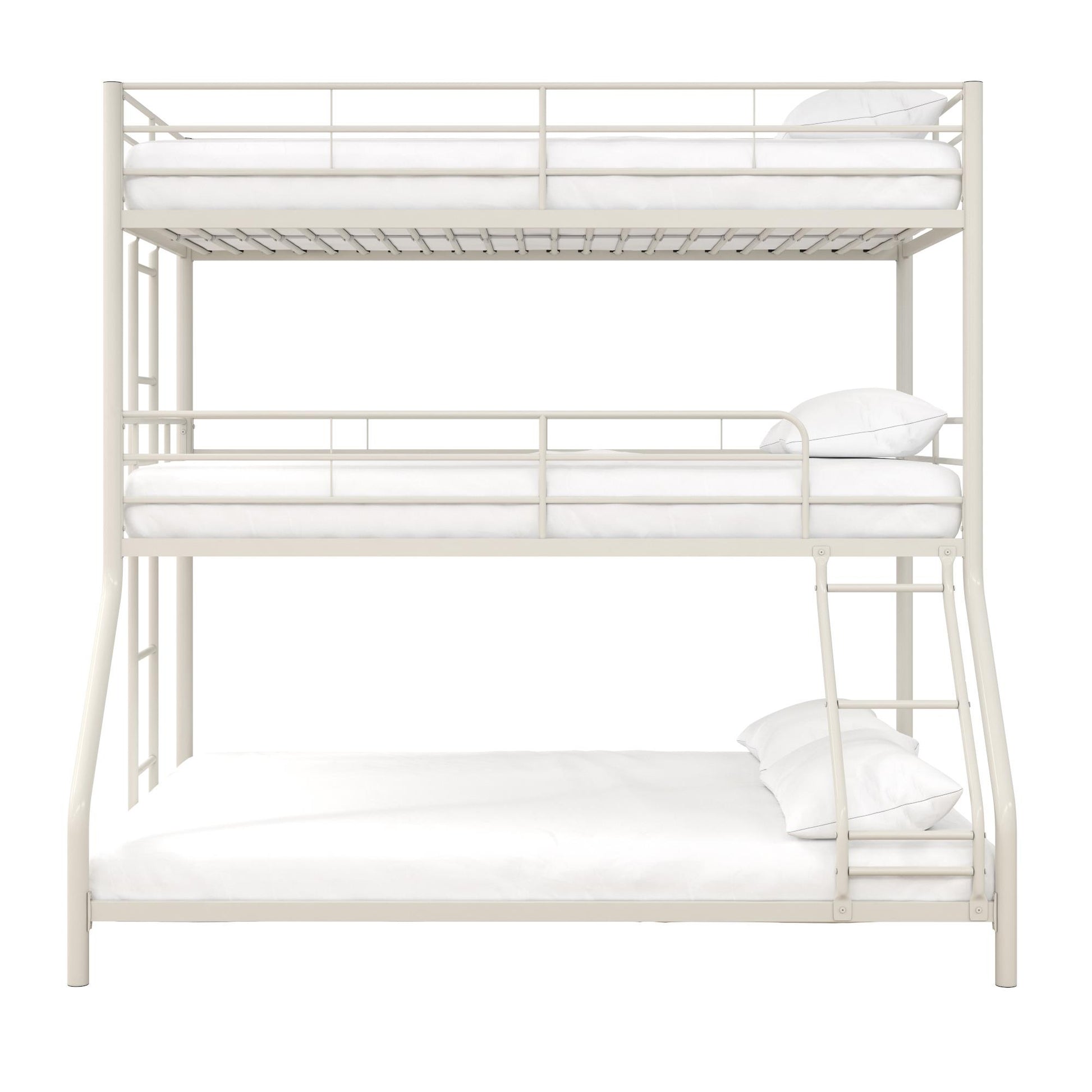 Metal Triple Bunk Bed with Metal Slats and 2 Integrated Ladders - White - Twin-Over-Full