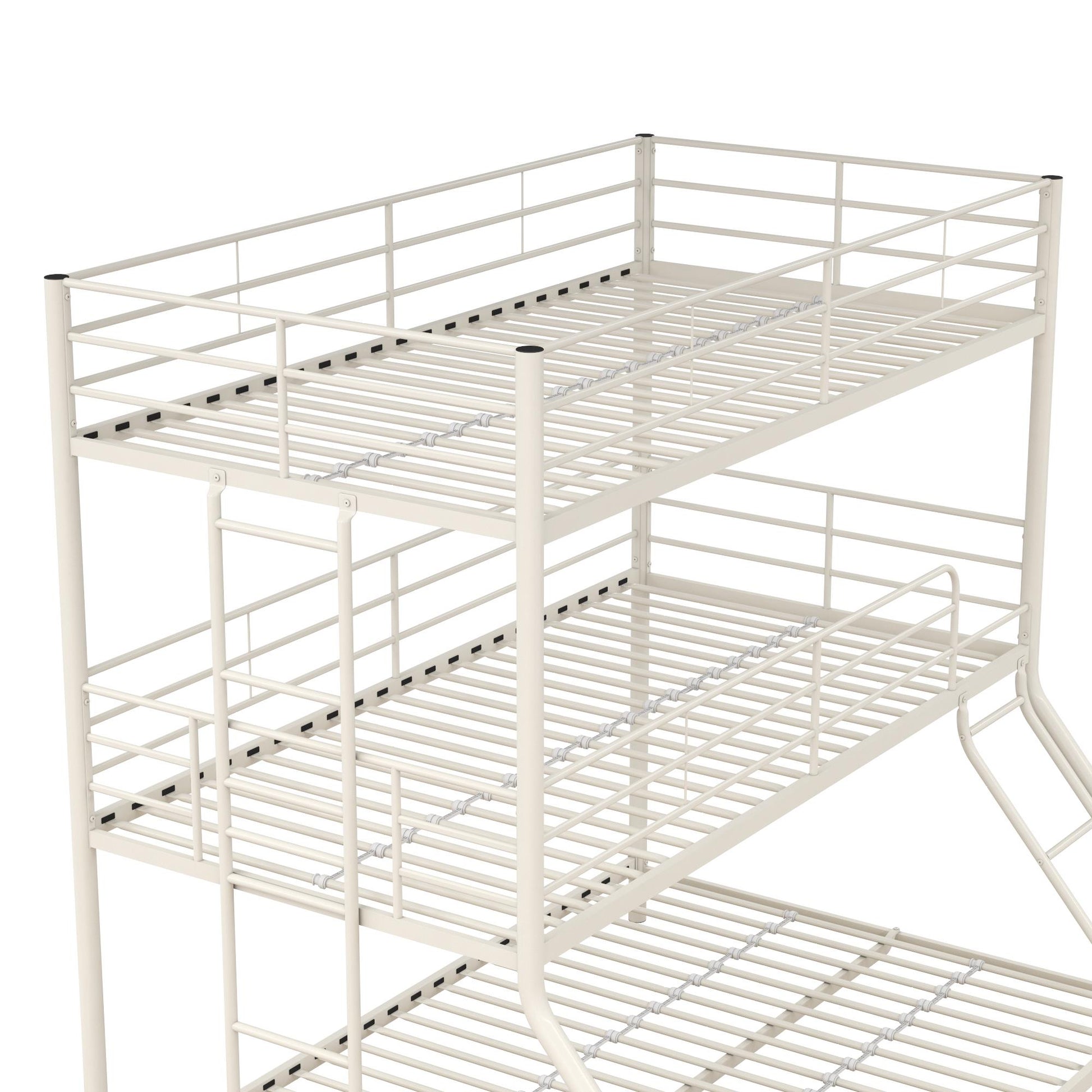 Metal Triple Bunk Bed with Metal Slats and 2 Integrated Ladders - White - Twin-Over-Full