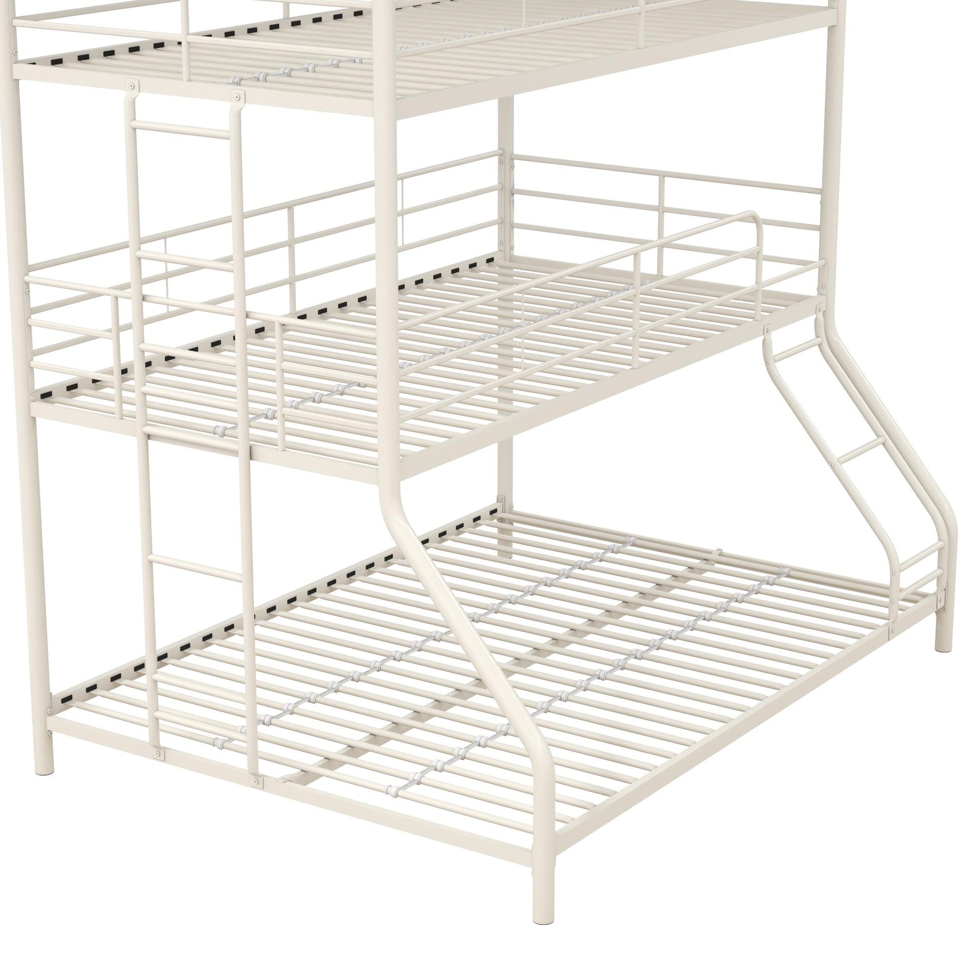 Metal Triple Bunk Bed with Metal Slats and 2 Integrated Ladders - White - Twin-Over-Full