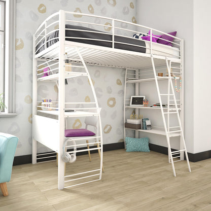 Sage Studio Twin Loft Bed with Integrated Desk and Shelves - White - Twin