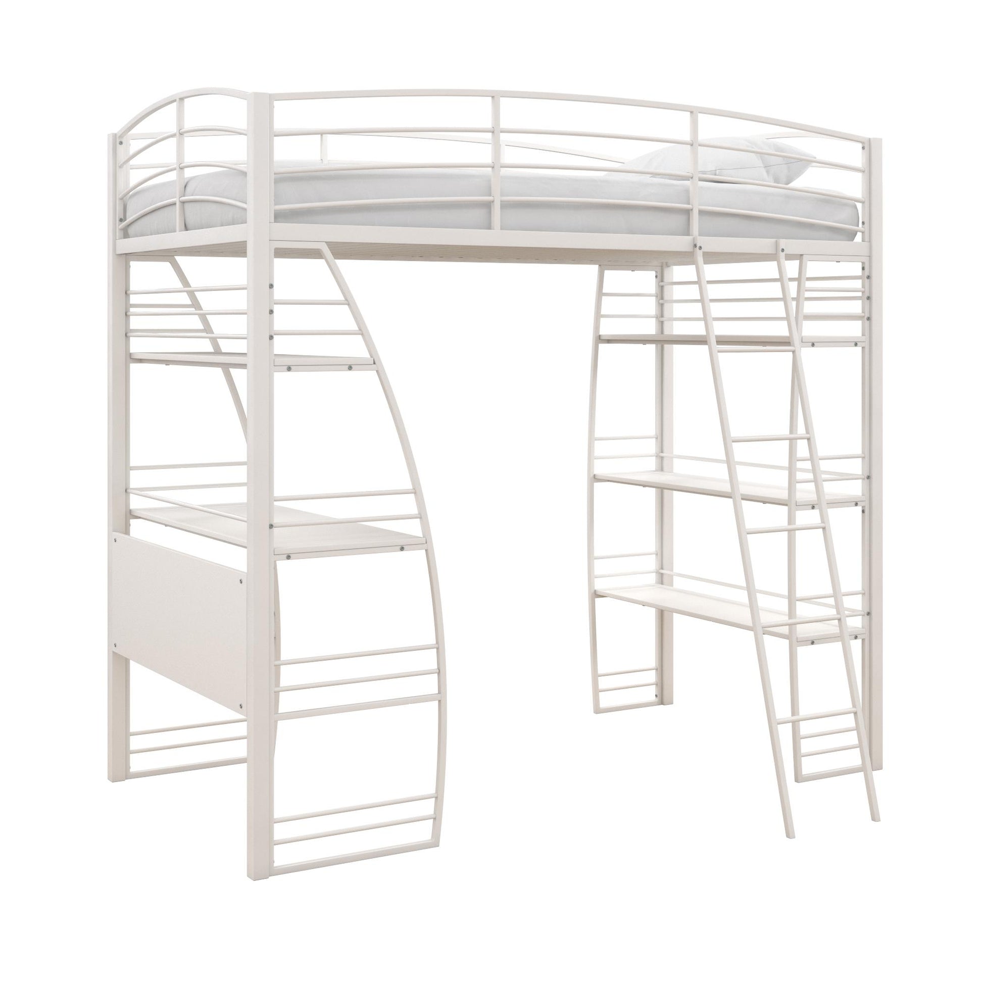 Sage Studio Twin Loft Bed with Integrated Desk and Shelves - White - Twin