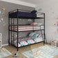 Metal Triple Bunk Bed with Metal Slats and 2 Integrated Ladders - White - Twin-Over-Full