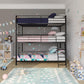 Everleigh Metal Triple Bunk Bed with Metal Slats and 2 Integrated Ladders - Black - Twin-Over-Twin