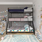 Metal Triple Bunk Bed with Metal Slats and 2 Integrated Ladders - Black - Twin-Over-Full