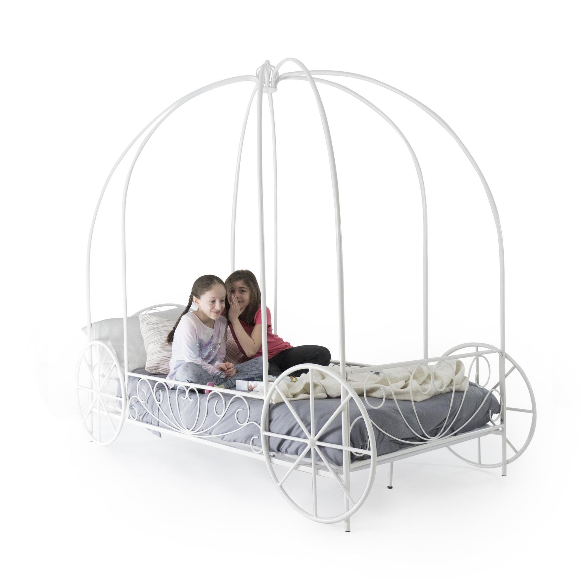 Metal Twin Carriage Bed Whimsical and Scrolled Design - Pink - Twin