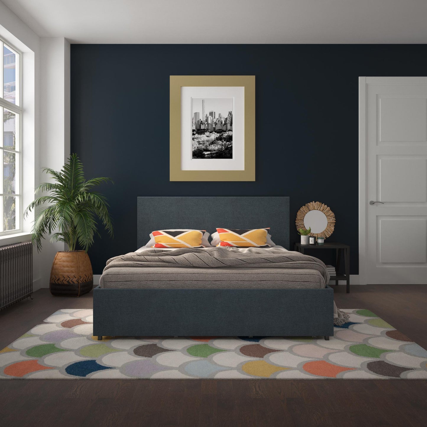 Kelly Upholstered Bed with Storage - Navy - Full
