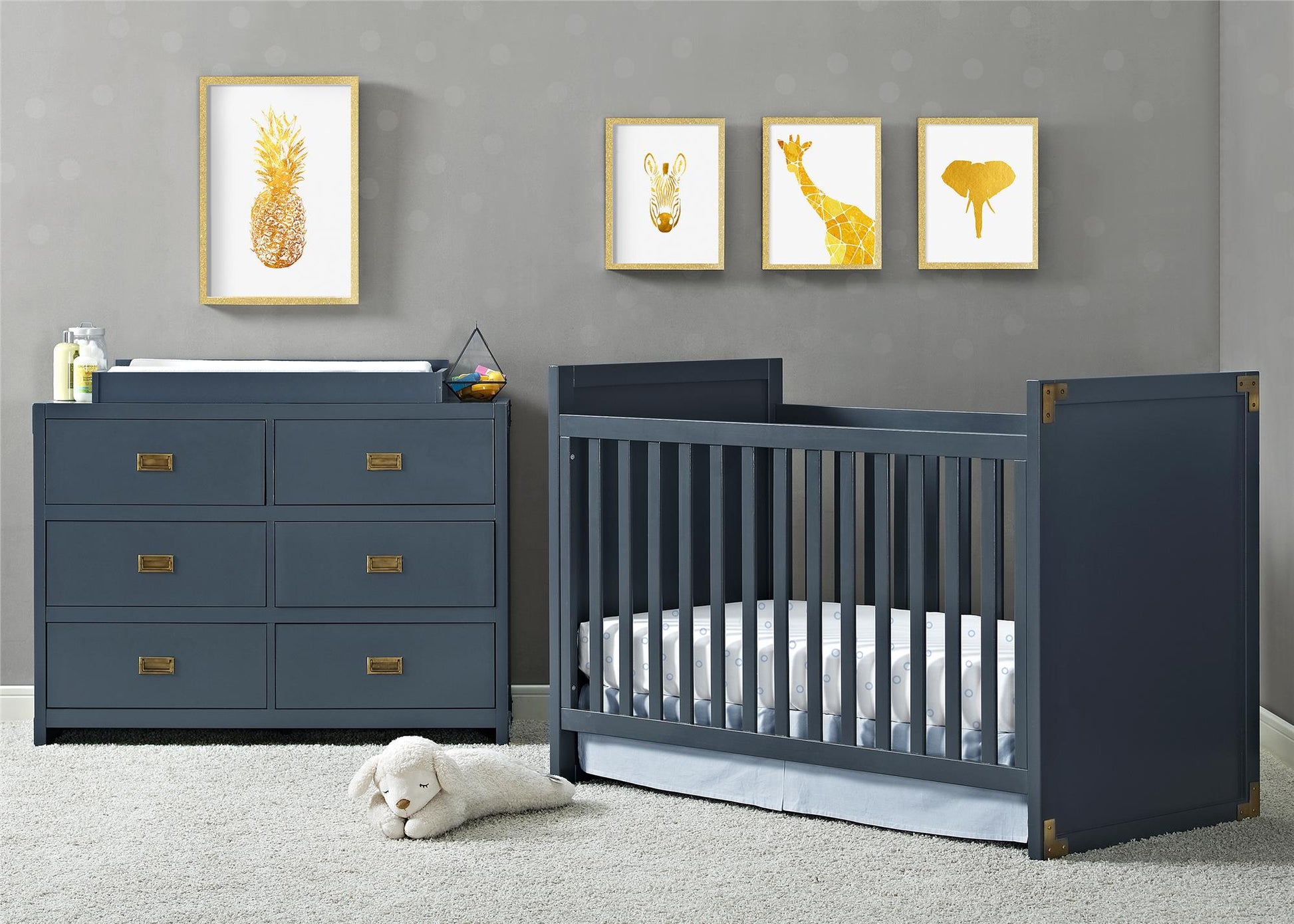 Miles 2 in 1 Convertible Crib with 4 Adjustable Mattress Positions - Graphite Blue