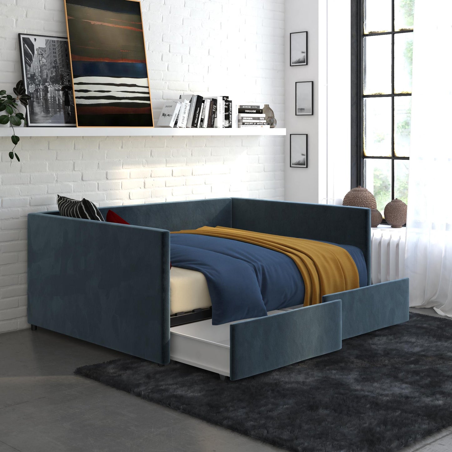 Daybed with Storage - Blue Linen - Full