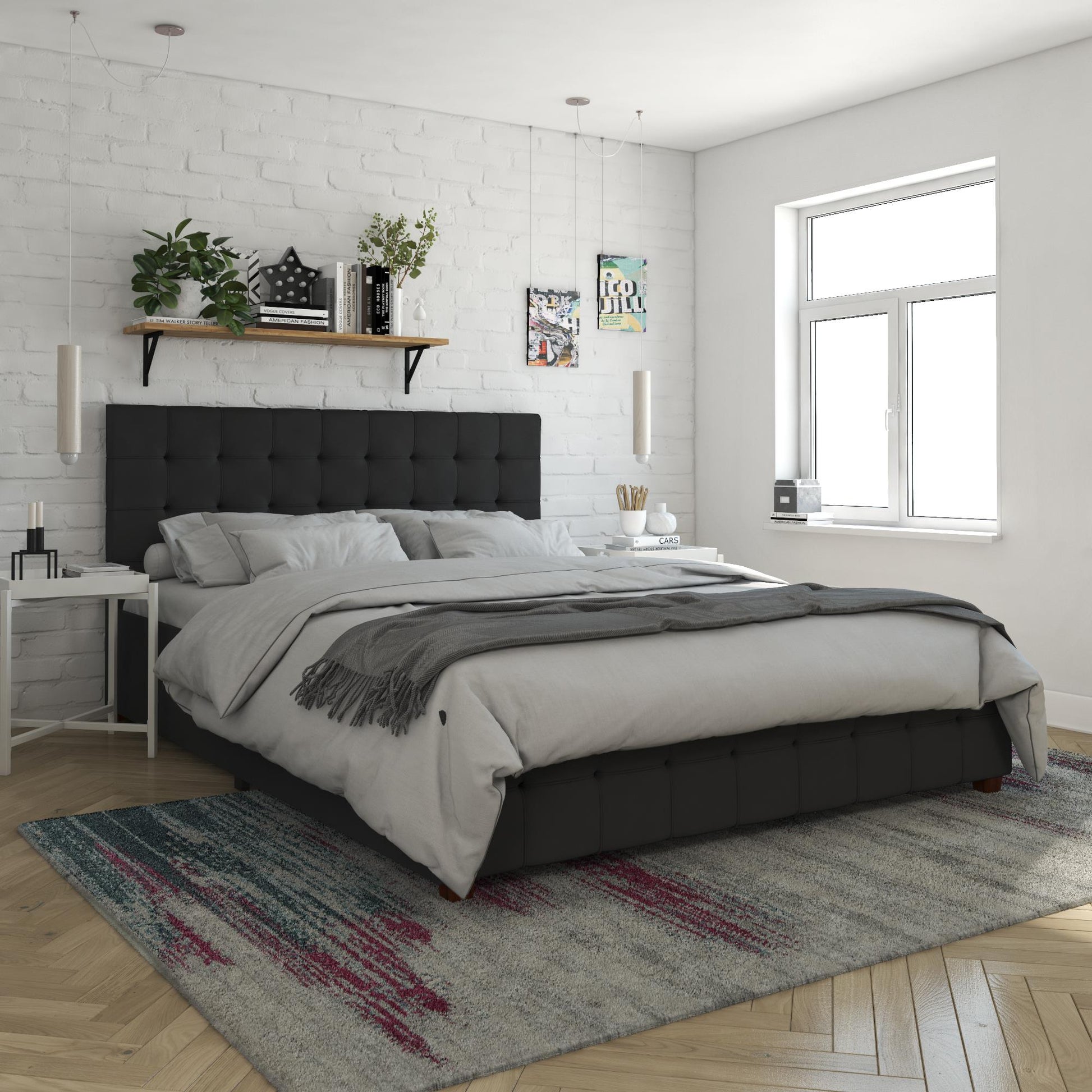 Elizabeth Upholstered Bed with Storage - Black - Queen