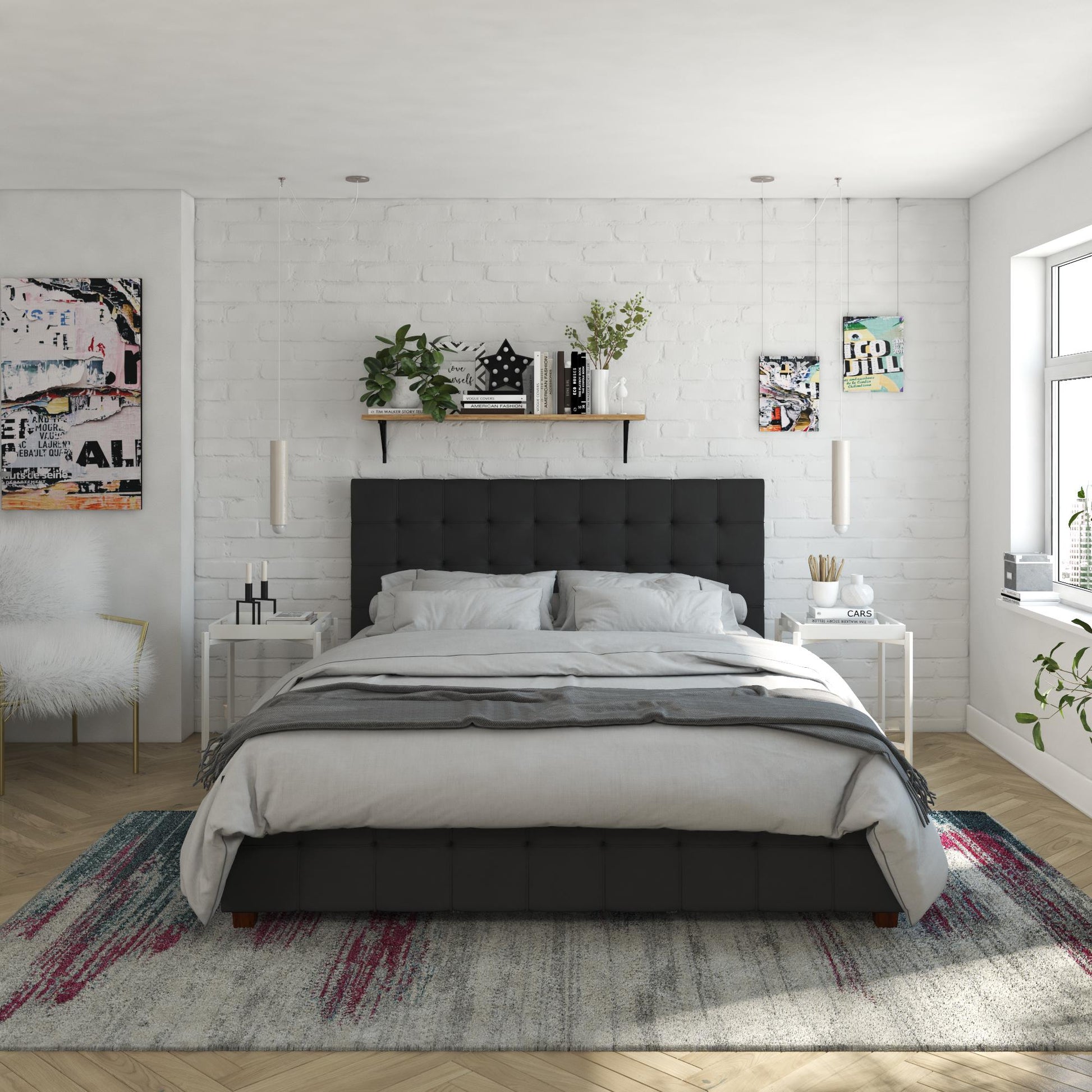 Elizabeth Upholstered Bed with Storage - Black - Queen