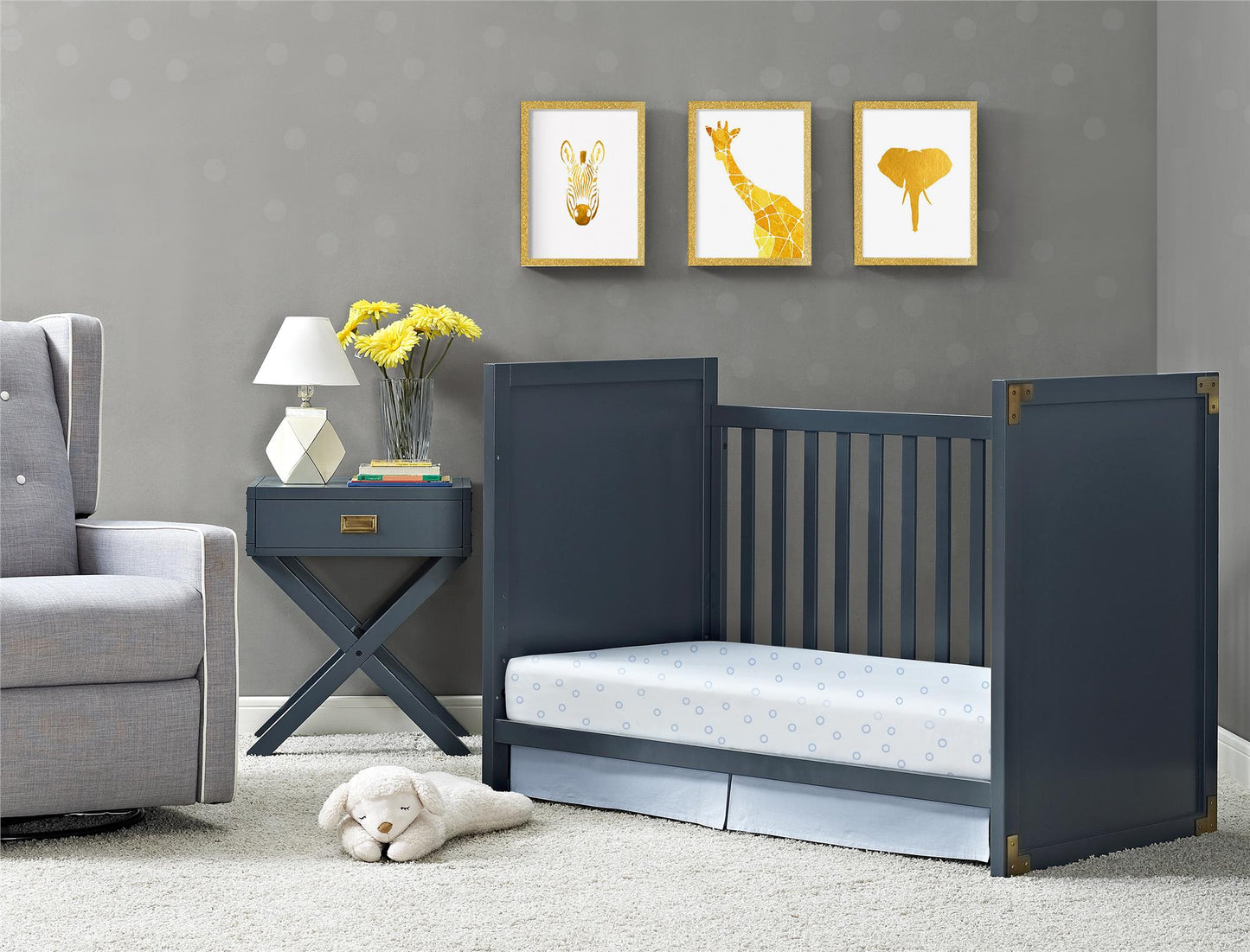 Miles 2 in 1 Convertible Crib with 4 Adjustable Mattress Positions - Graphite Blue