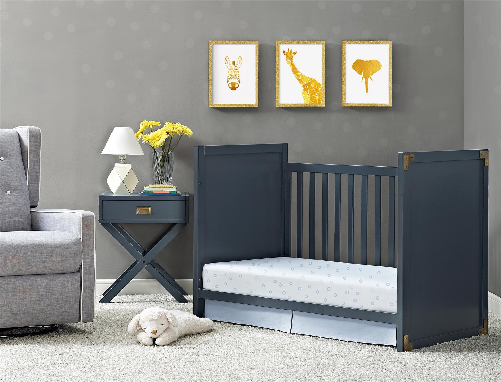 Miles 2 in 1 Convertible Crib with 4 Adjustable Mattress Positions - Graphite Blue