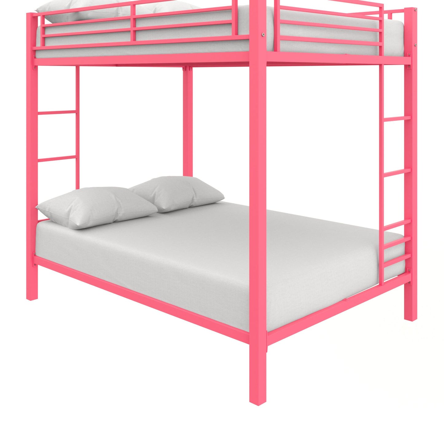 Full over Full Bunk Bed with Sturdy Metal Frame and Simple Design - Pink - Full-Over-Full