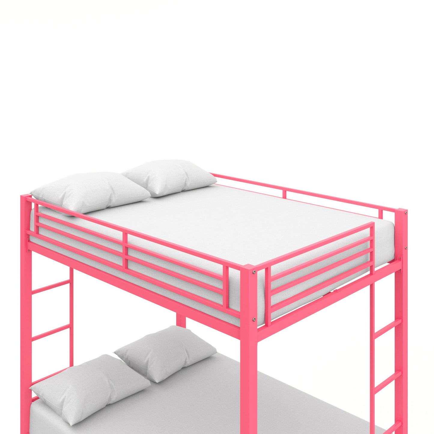 Full over Full Bunk Bed with Sturdy Metal Frame and Simple Design - Pink - Full-Over-Full