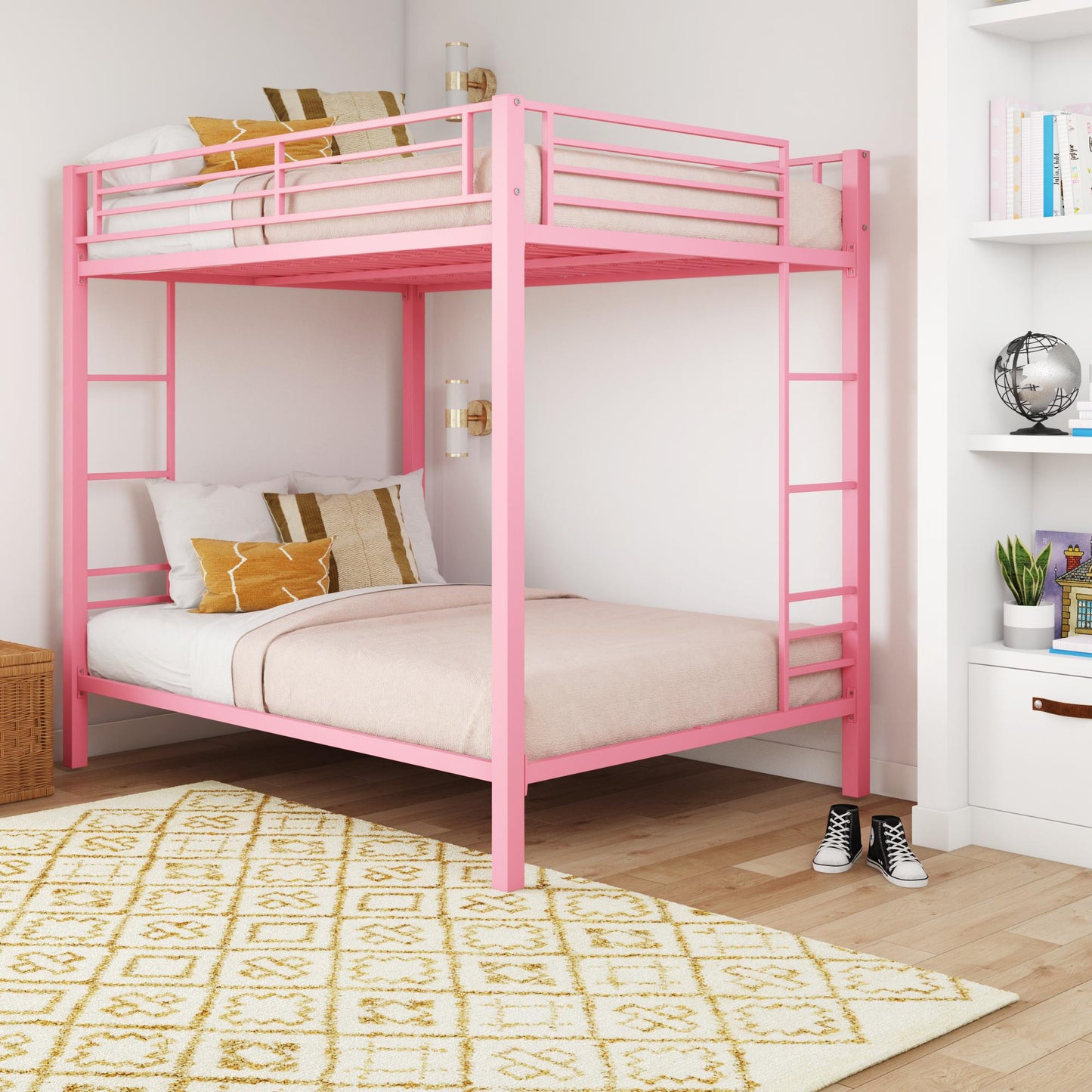 Full over Full Bunk Bed with Sturdy Metal Frame and Simple Design - Silver - Full-Over-Full