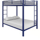 Full over Full Bunk Bed with Sturdy Metal Frame and Simple Design - Blue - Full-Over-Full