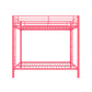 Full over Full Bunk Bed with Sturdy Metal Frame and Simple Design - Pink - Full-Over-Full
