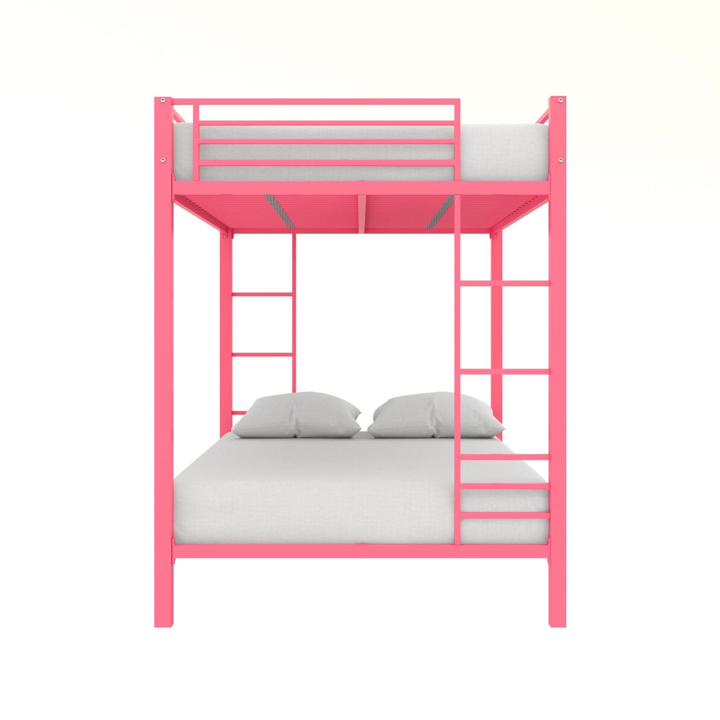 Full over Full Bunk Bed with Sturdy Metal Frame and Simple Design - Pink - Full-Over-Full