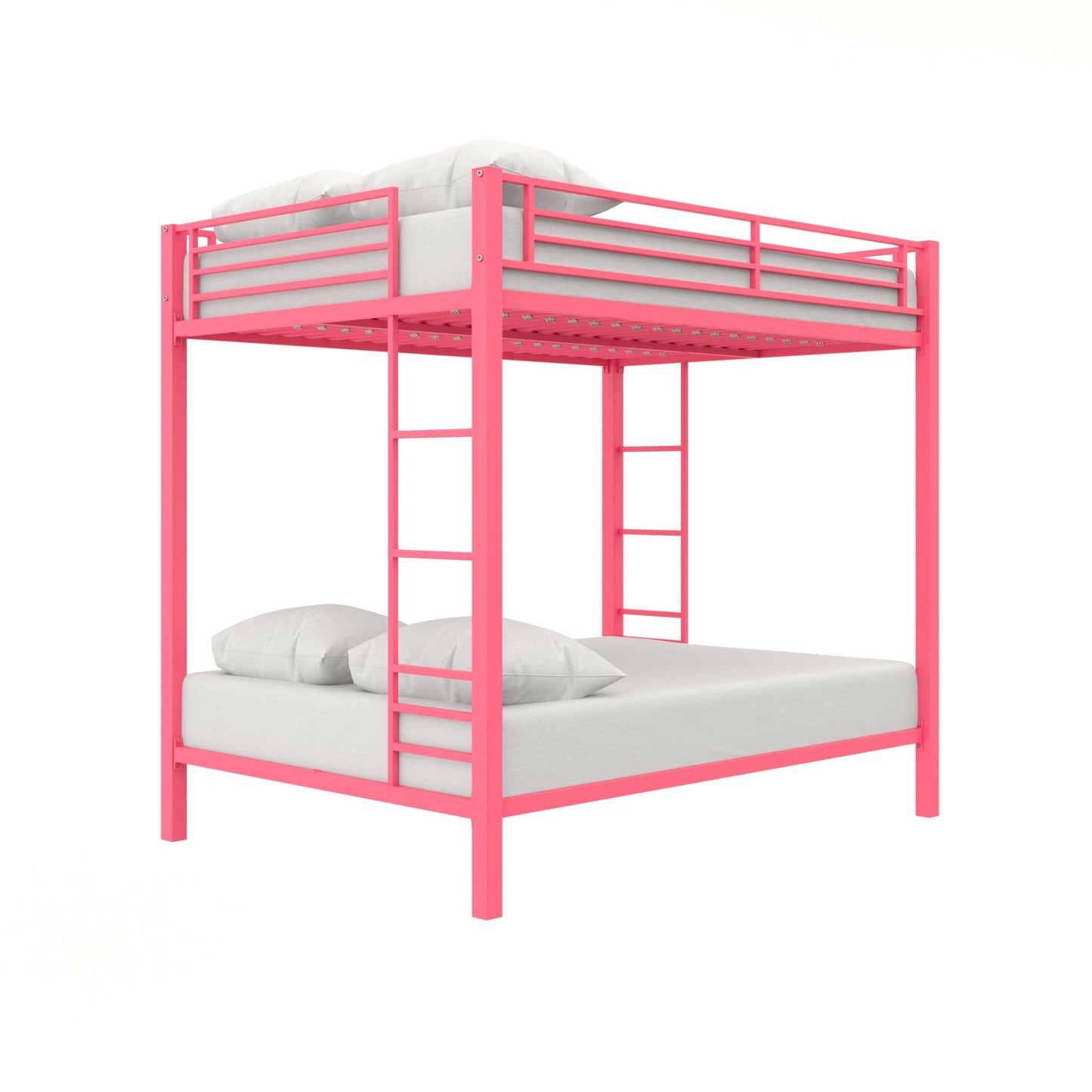 Full over Full Bunk Bed with Sturdy Metal Frame and Simple Design - Pink - Full-Over-Full