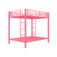 Full over Full Bunk Bed with Sturdy Metal Frame and Simple Design - Pink - Full-Over-Full