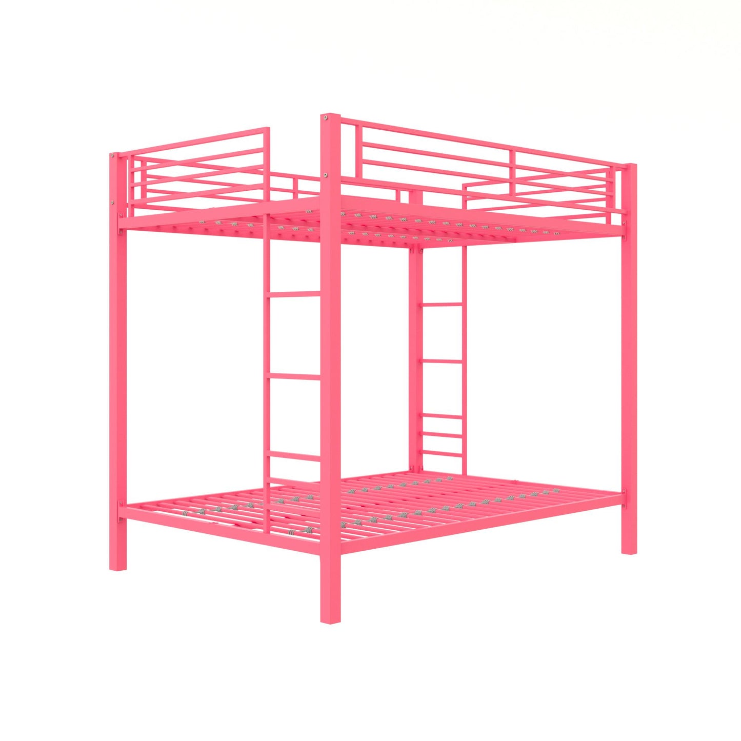 Full over Full Bunk Bed with Sturdy Metal Frame and Simple Design - Pink - Full-Over-Full