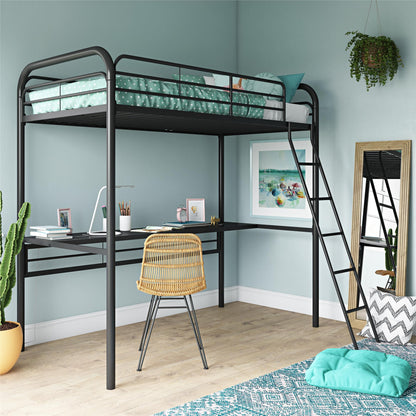 Shawn Metal Loft Bed with Desk with Metal Frame and Integrated Ladder - Black - Twin