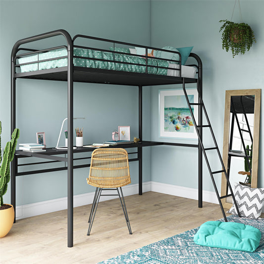 Shawn Metal Loft Bed with Desk with Metal Frame and Integrated Ladder - Black - Twin
