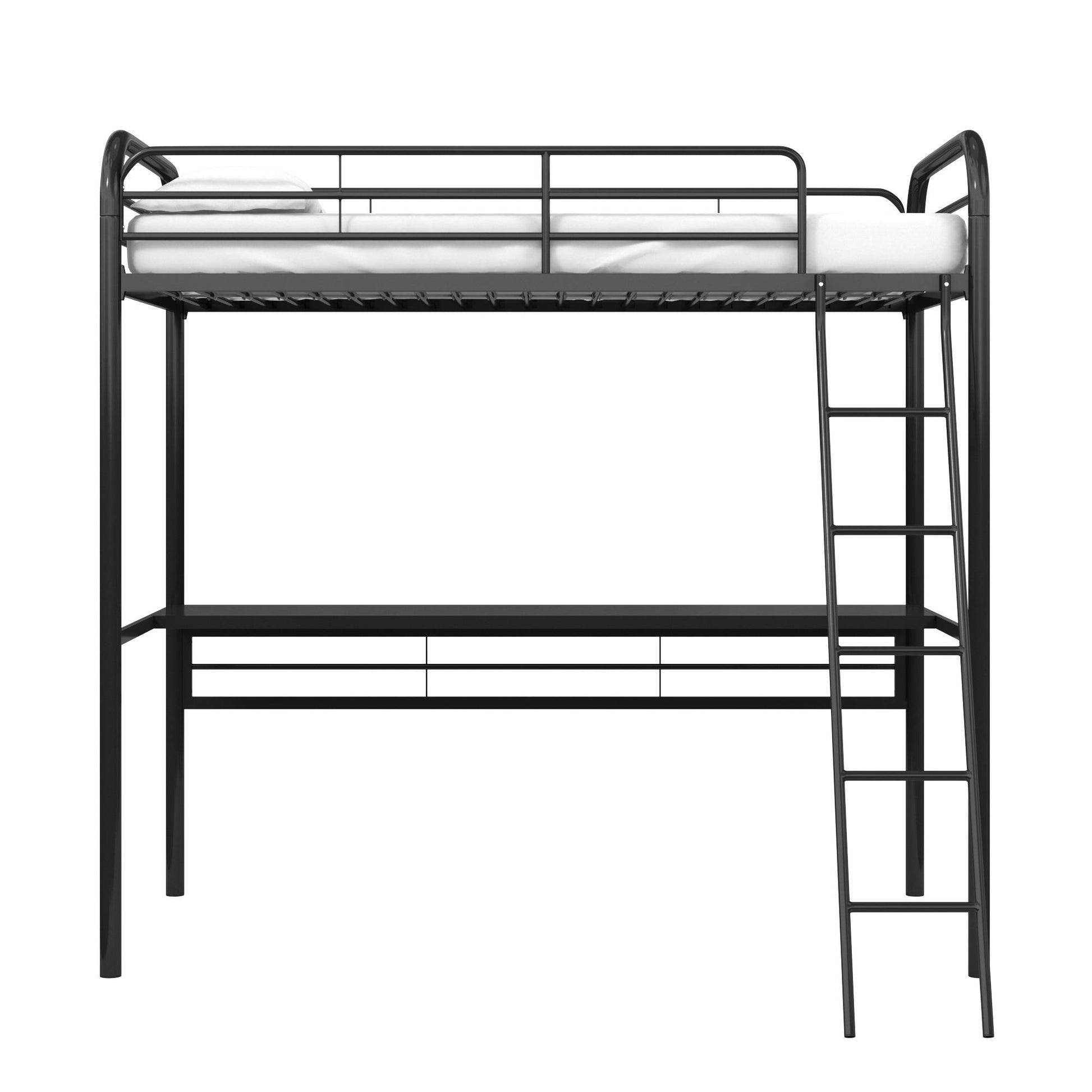 Shawn Metal Loft Bed with Desk with Metal Frame and Integrated Ladder - Black - Twin