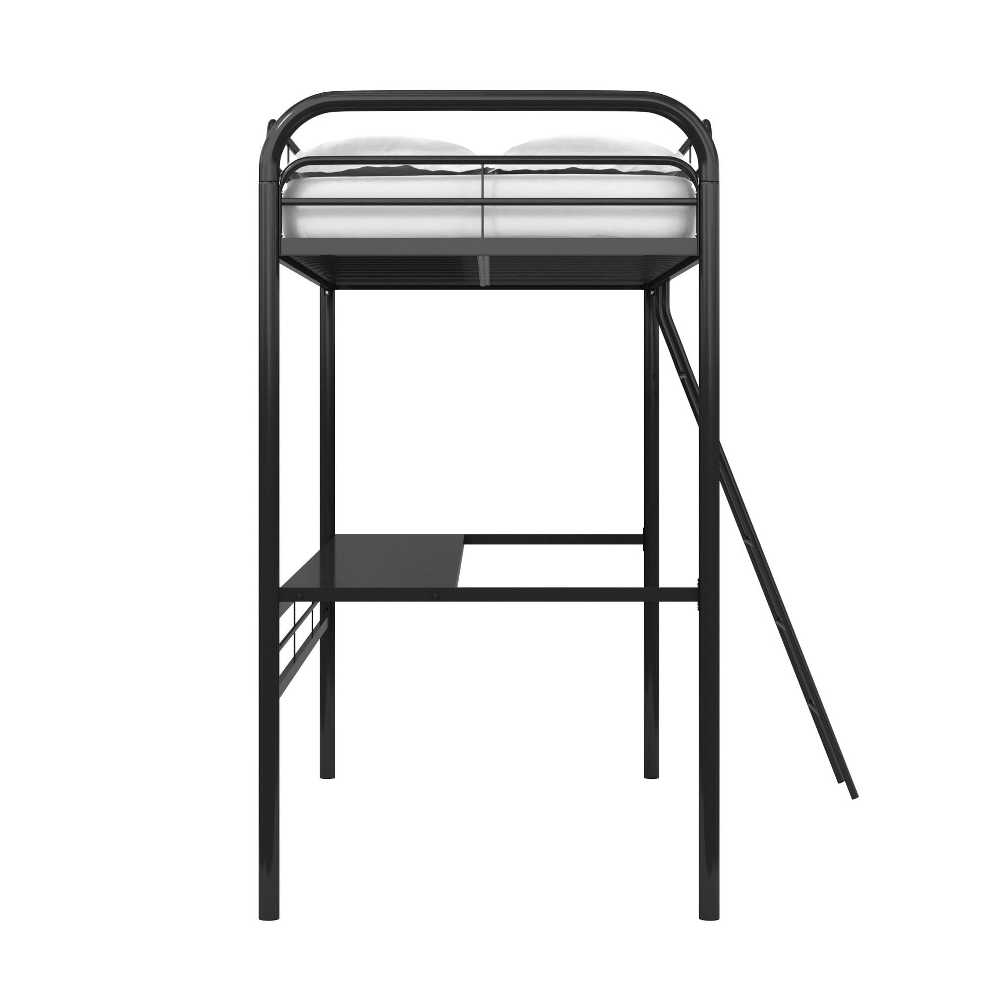 Shawn Metal Loft Bed with Desk with Metal Frame and Integrated Ladder - Black - Twin
