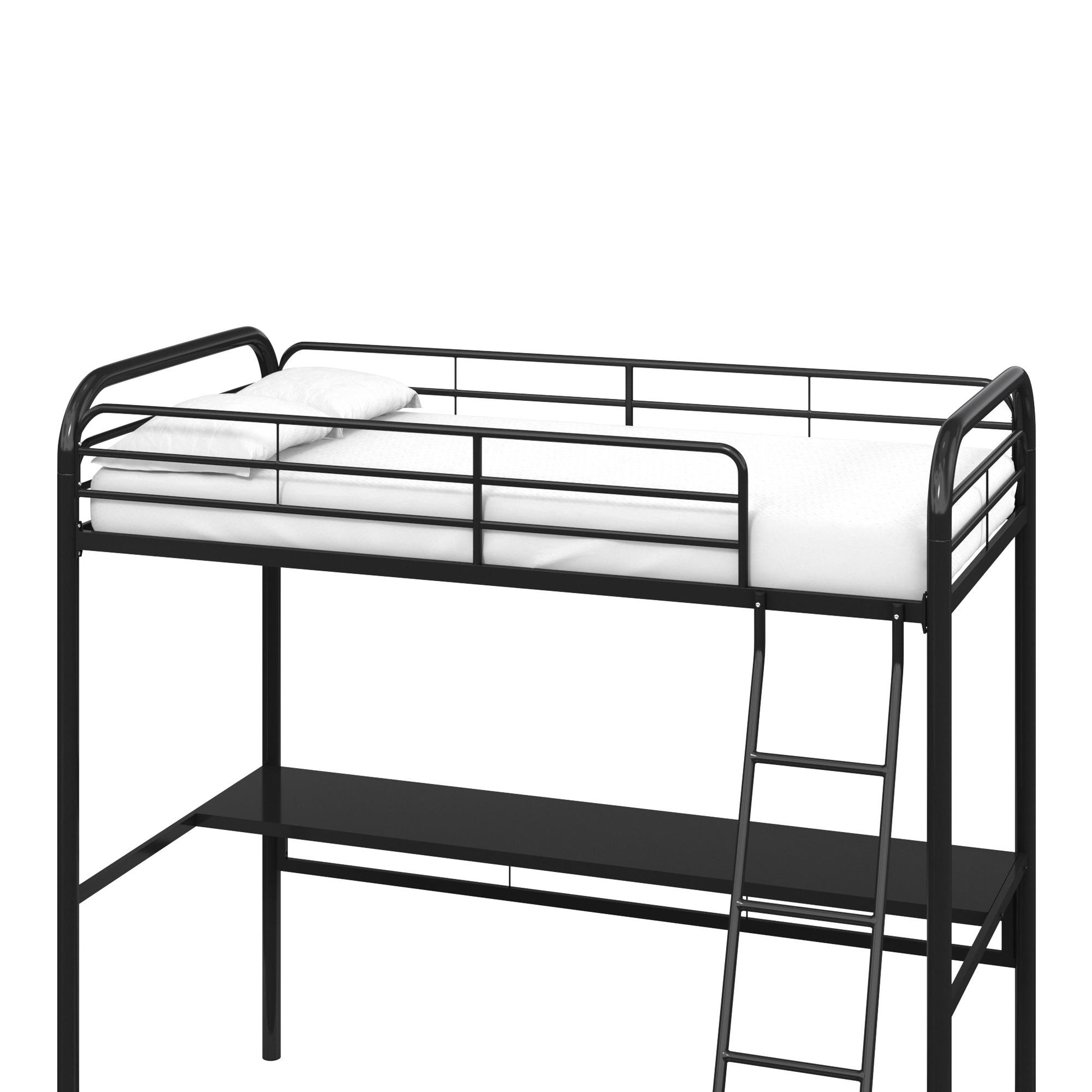 Shawn Metal Loft Bed with Desk with Metal Frame and Integrated Ladder - Black - Twin