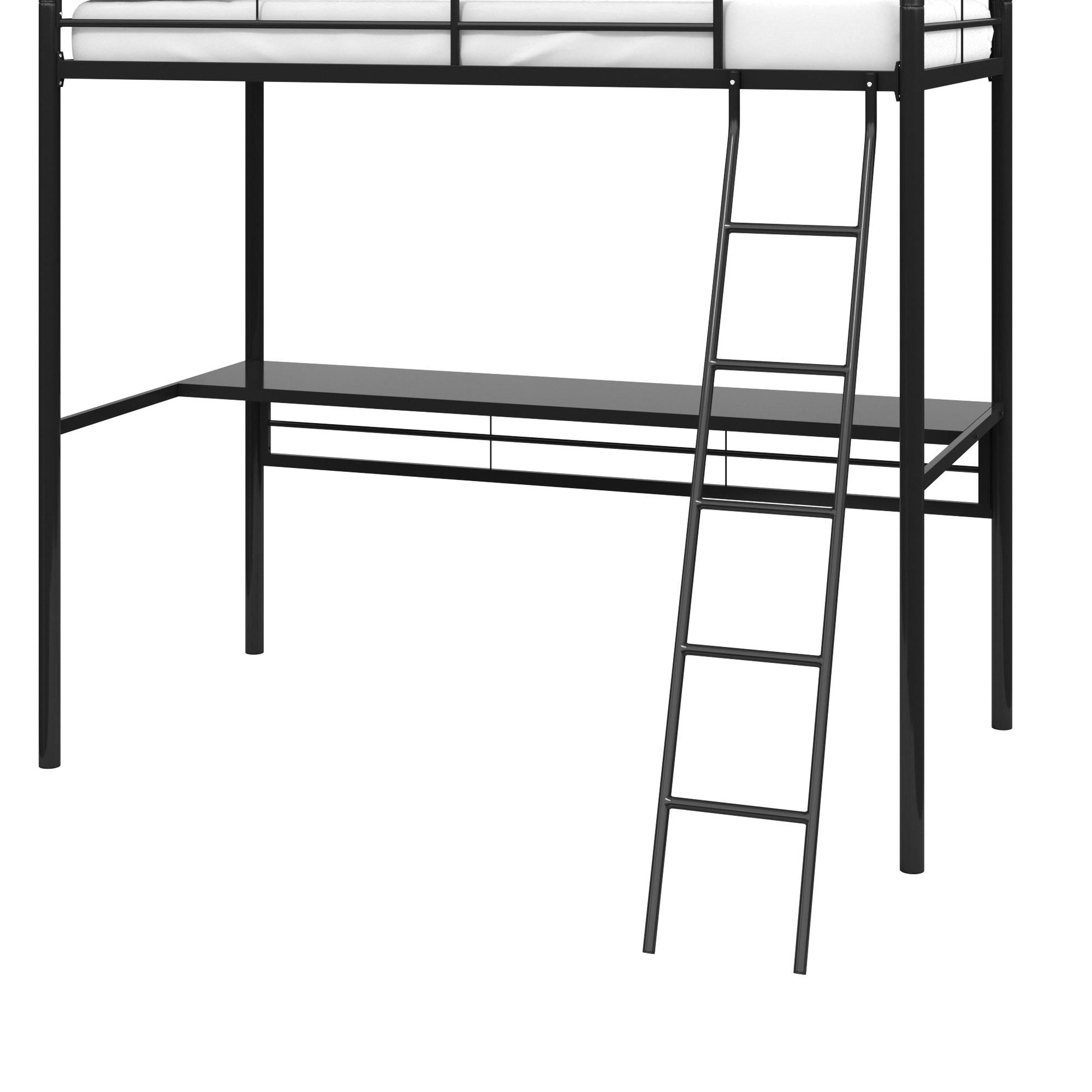 Shawn Metal Loft Bed with Desk with Metal Frame and Integrated Ladder - Black - Twin