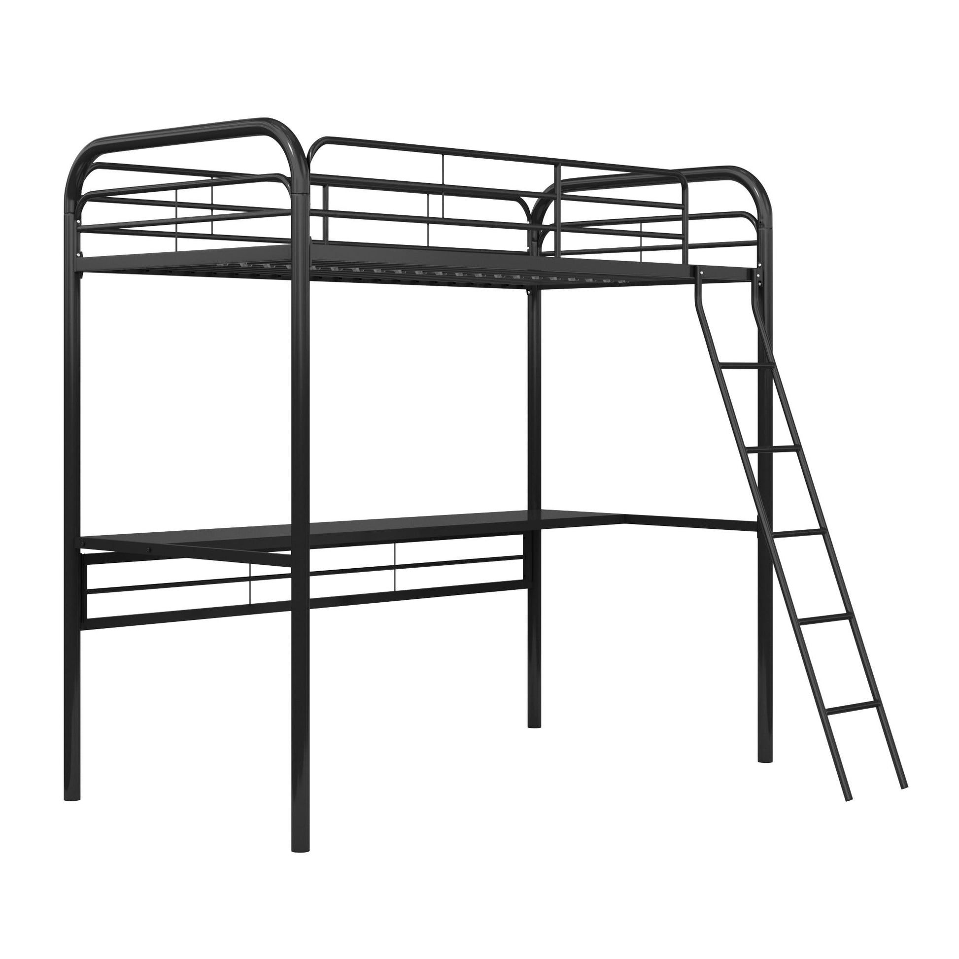 Shawn Metal Loft Bed with Desk with Metal Frame and Integrated Ladder - Black - Twin