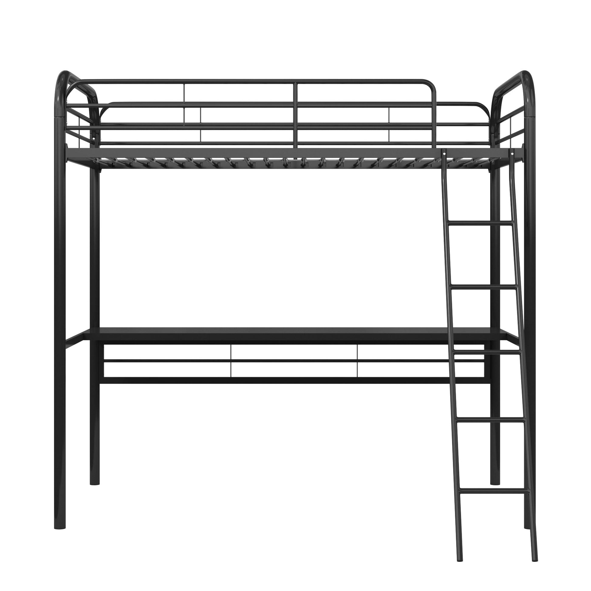 Shawn Metal Loft Bed with Desk with Metal Frame and Integrated Ladder - Black - Twin