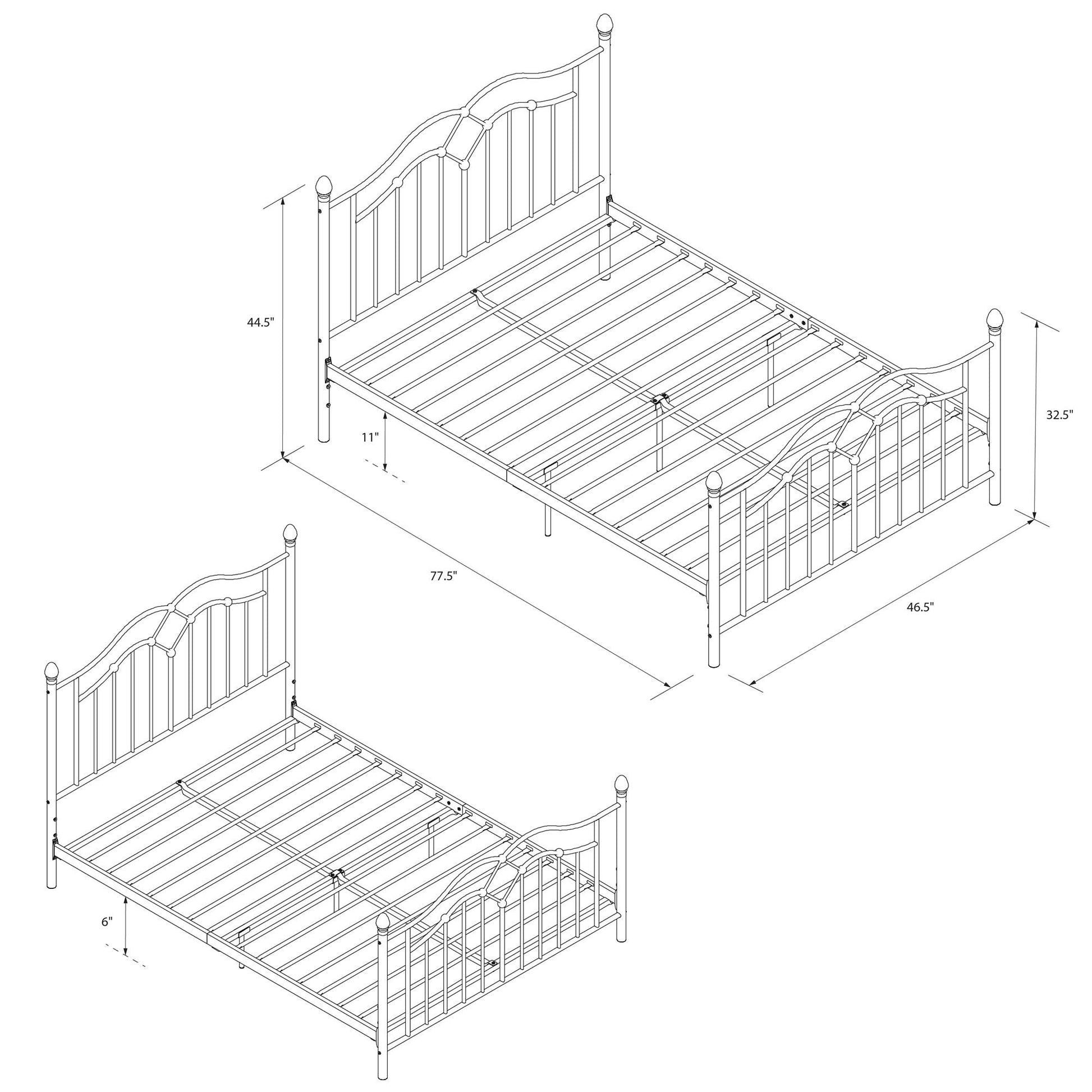 Tokyo Metal Bed with Headboard, Footboard and Metal Slats - Bronze - Full