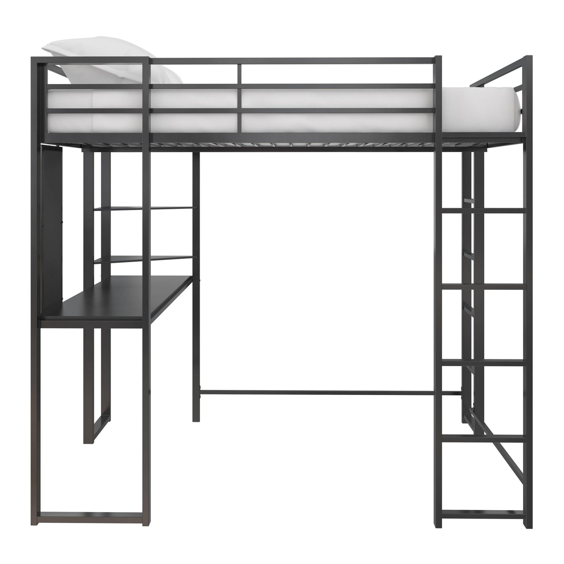 Abode Metal Loft Bed with Built in Desk and Storage Space - Black - Full