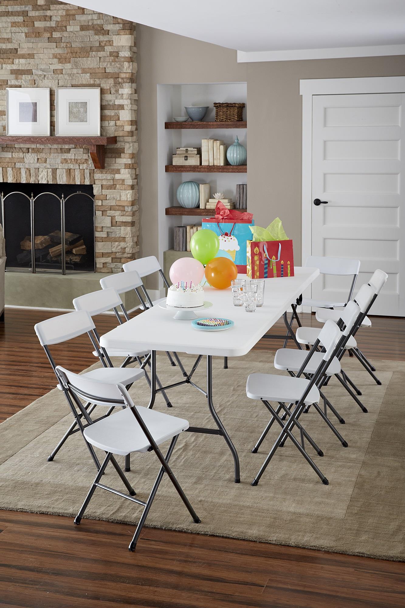 8 ft Fold-in-Half Banquet Folding Table with Handle - White - 8’ FIH