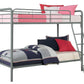Twin over Twin Metal Bunk Bed with Slanted Front Ladder and Guardrails - Silver - Twin-Over-Twin