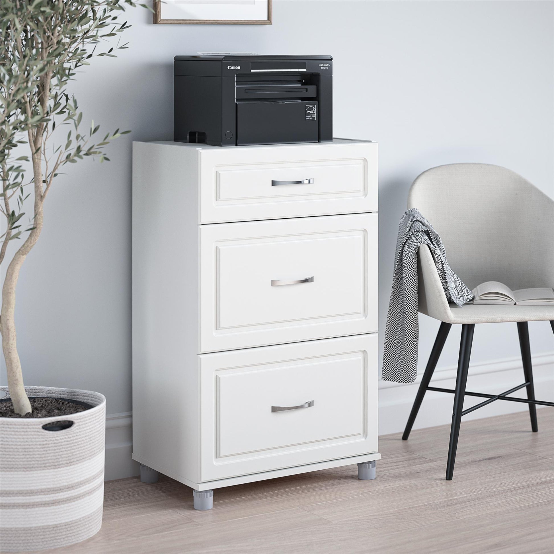 Kendall 24 Inch Multipurpose 3 Drawer Base Storage Cabinet - White