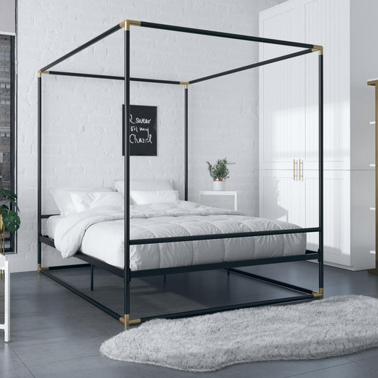 Celeste Canopy Metal Bed - Black - Full