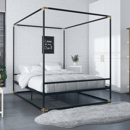 Celeste Canopy Metal Bed - Black - Queen