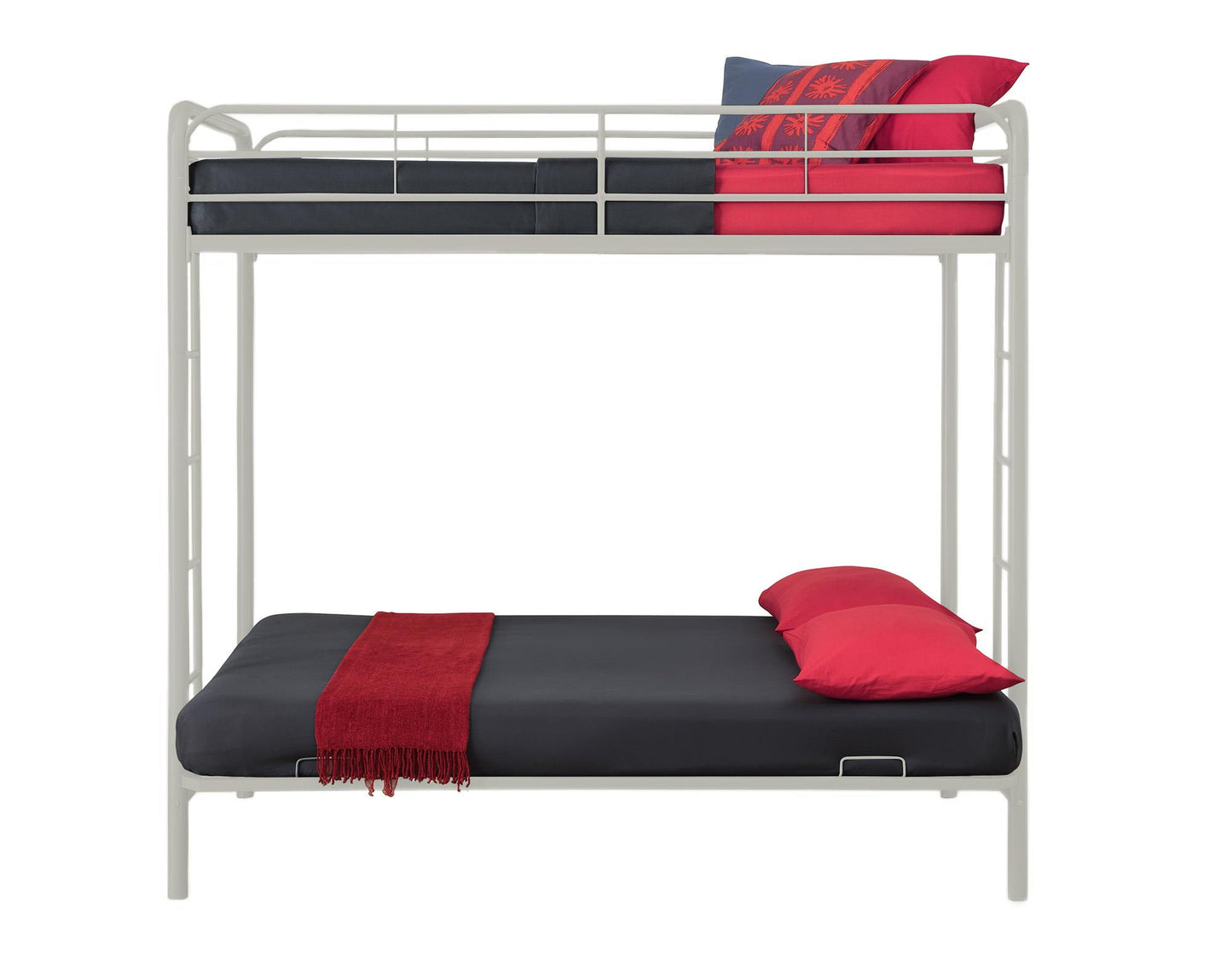 Sammie Twin over Futon Metal Bunk Bed with Integrated Ladders and Guardrails - White - Twin-Over-Futon