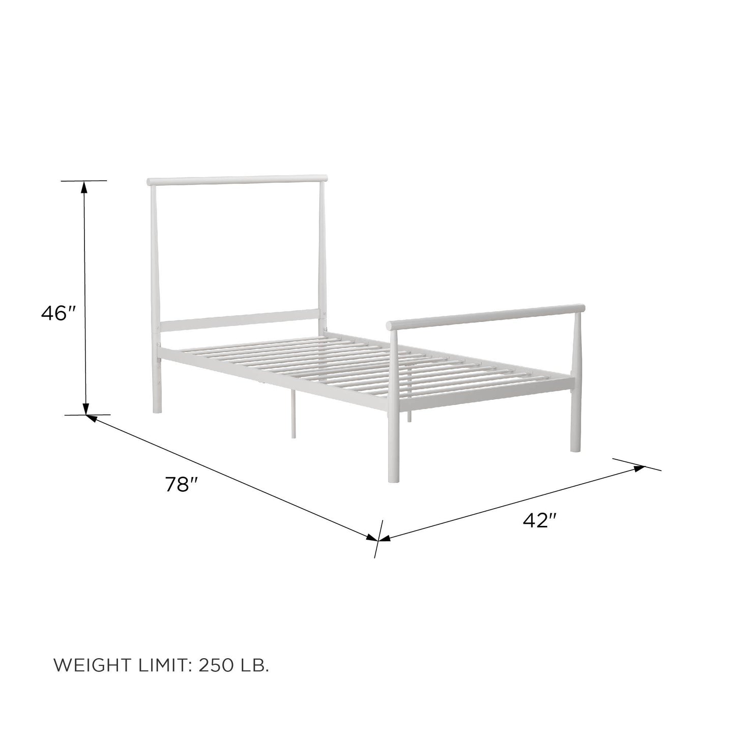 Calixa Modern Metal Bed with Multiple Height Adjustment Options - White - Twin