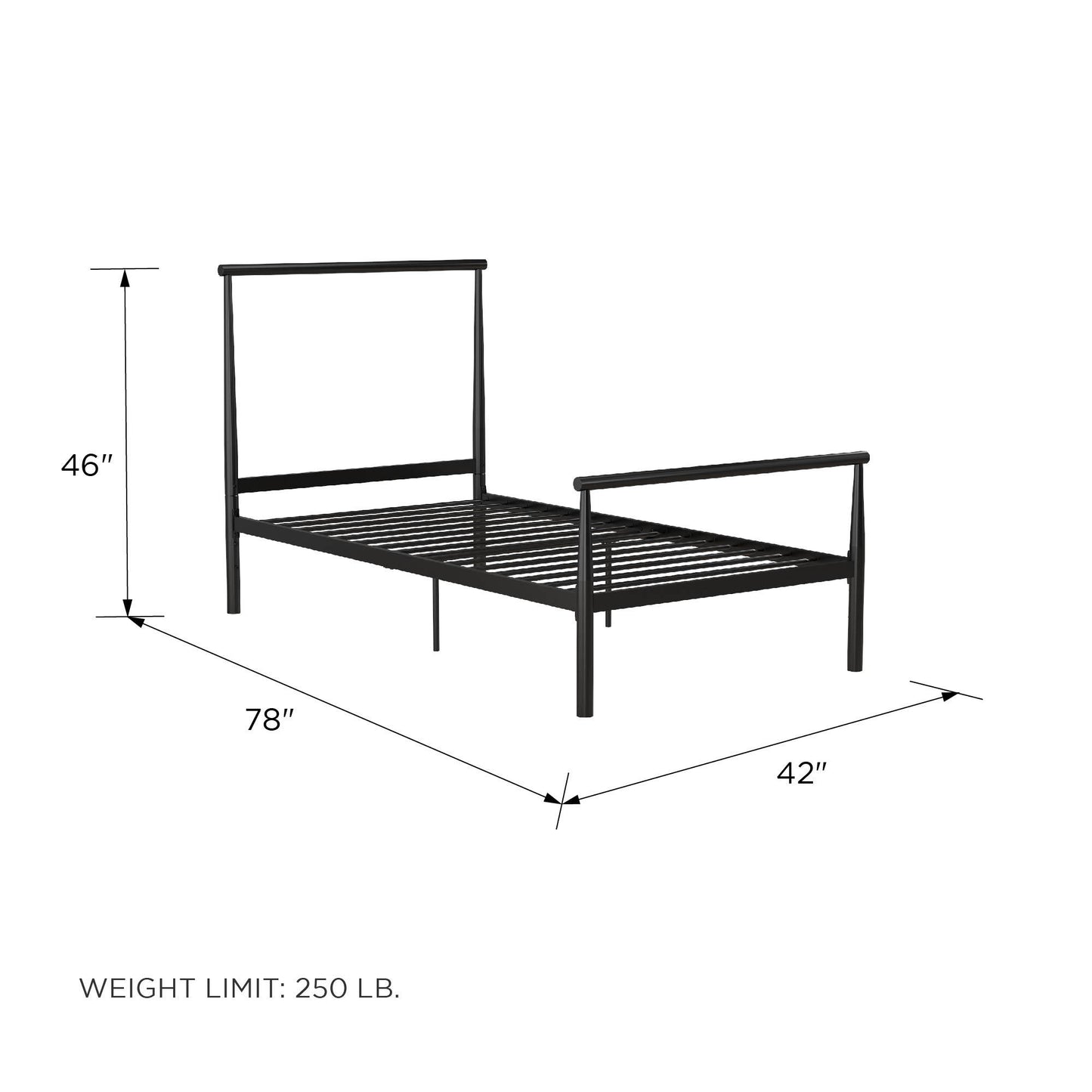 Calixa Modern Metal Bed with Multiple Height Adjustment Options - Black - Twin