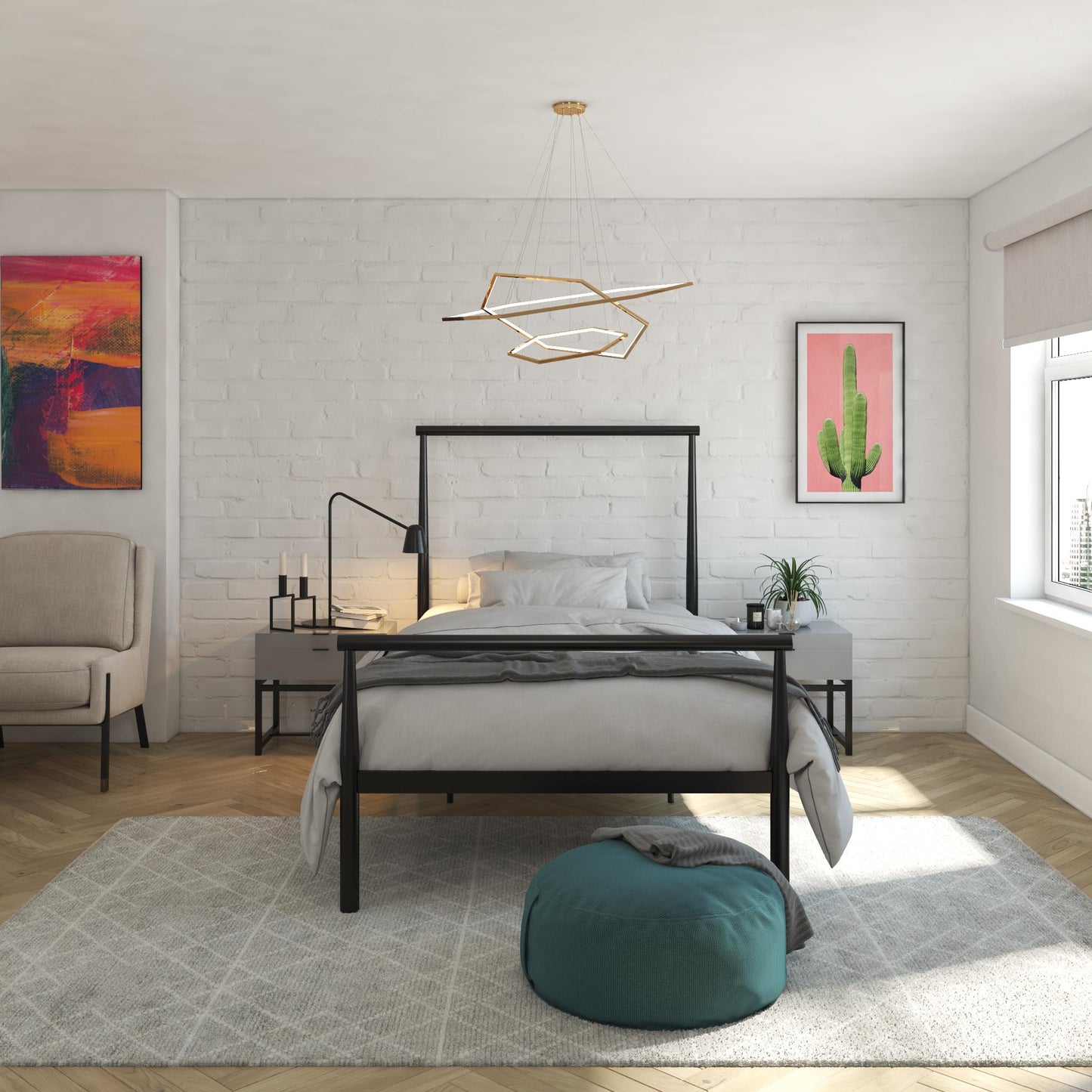 Calixa Modern Metal Bed Multiple Colors with Height Adjustment Options - White - Twin