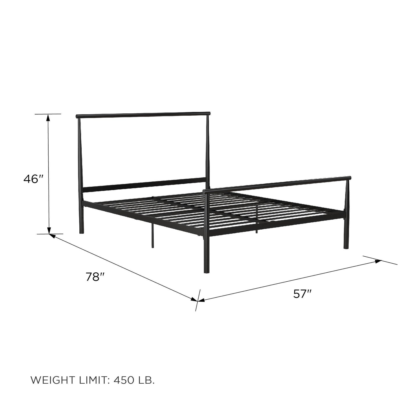 Calixa Modern Metal Bed with Multiple Height Adjustment Options - Black - Full