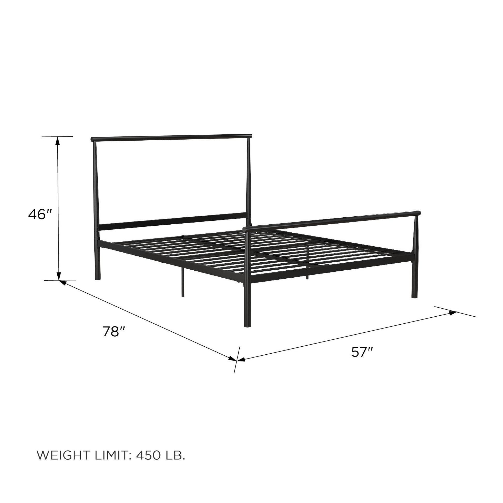 Calixa Modern Metal Bed with Multiple Height Adjustment Options - Black - Full