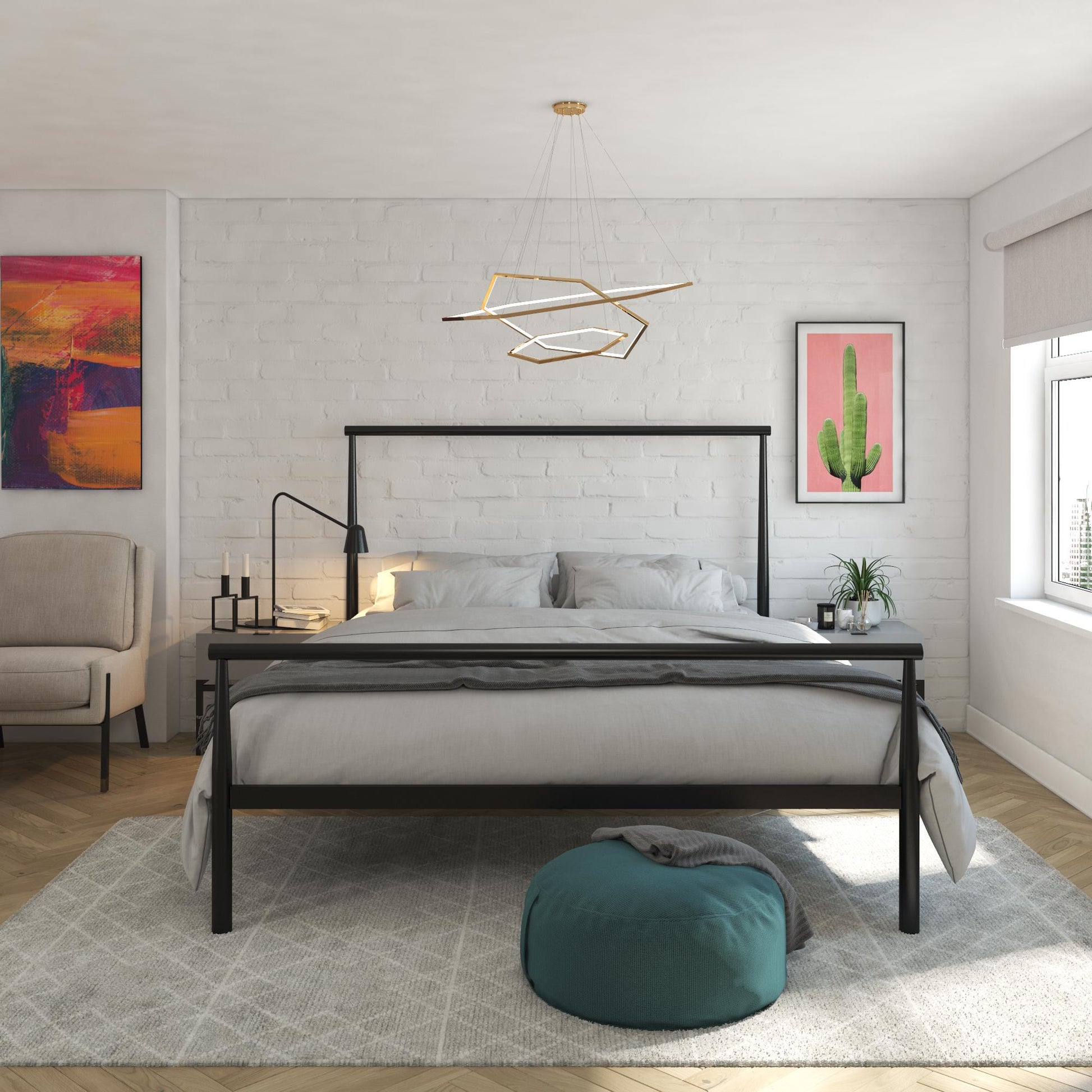 Calixa Modern Metal Bed with Multiple Height Adjustment Options - Black - Full