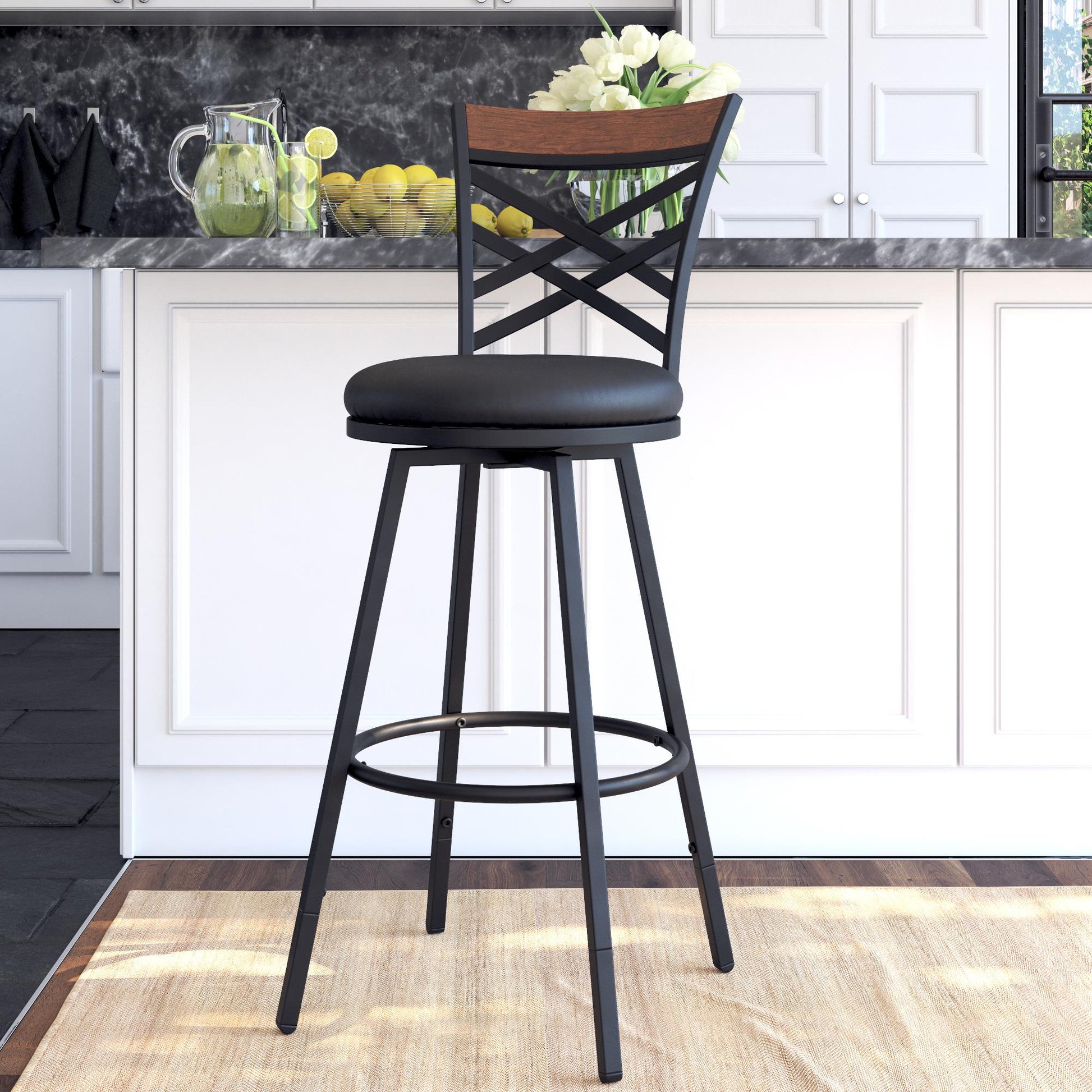 Lesley Upholstered Seat Swivel Barstool - Black