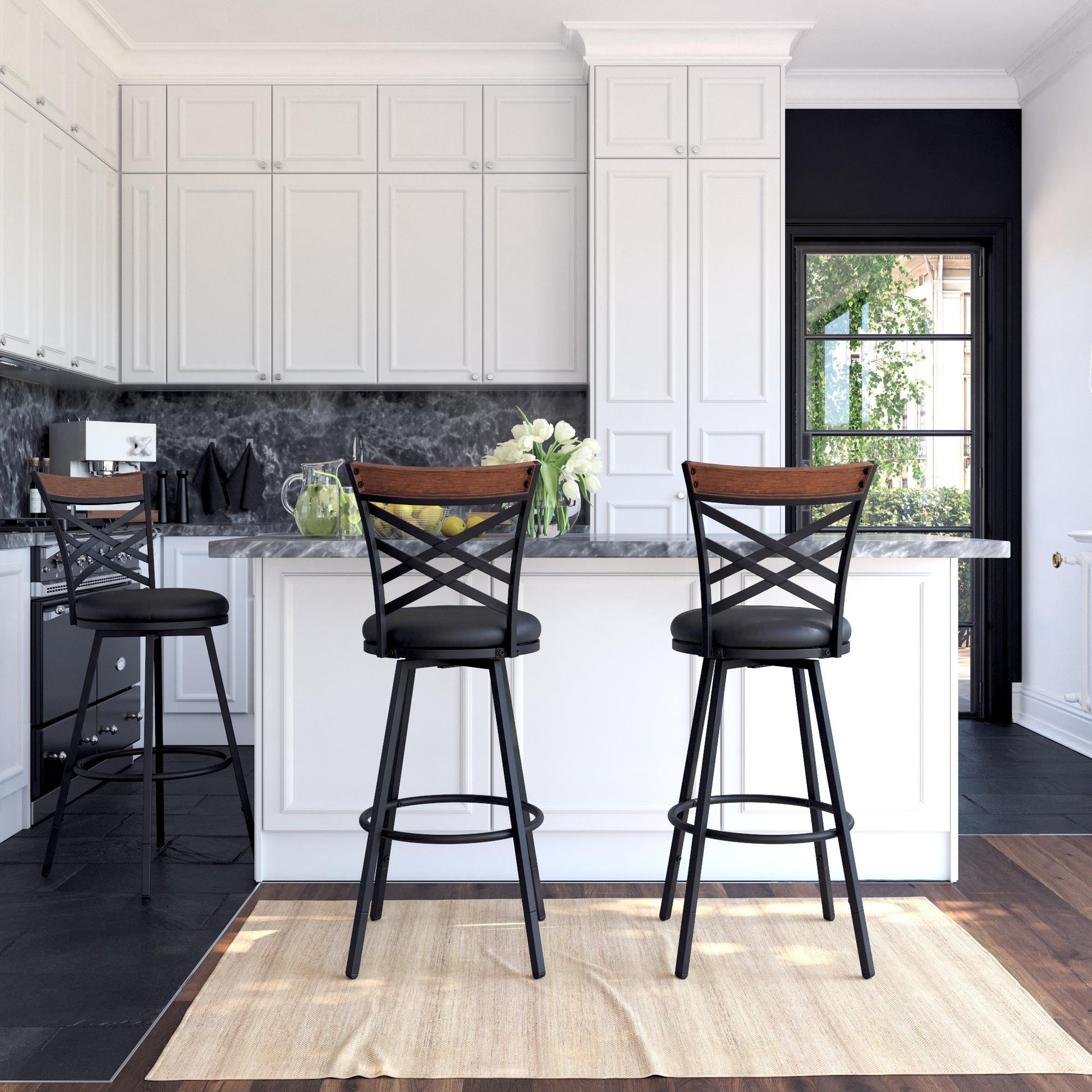Lesley Upholstered Seat Swivel Barstool - Black