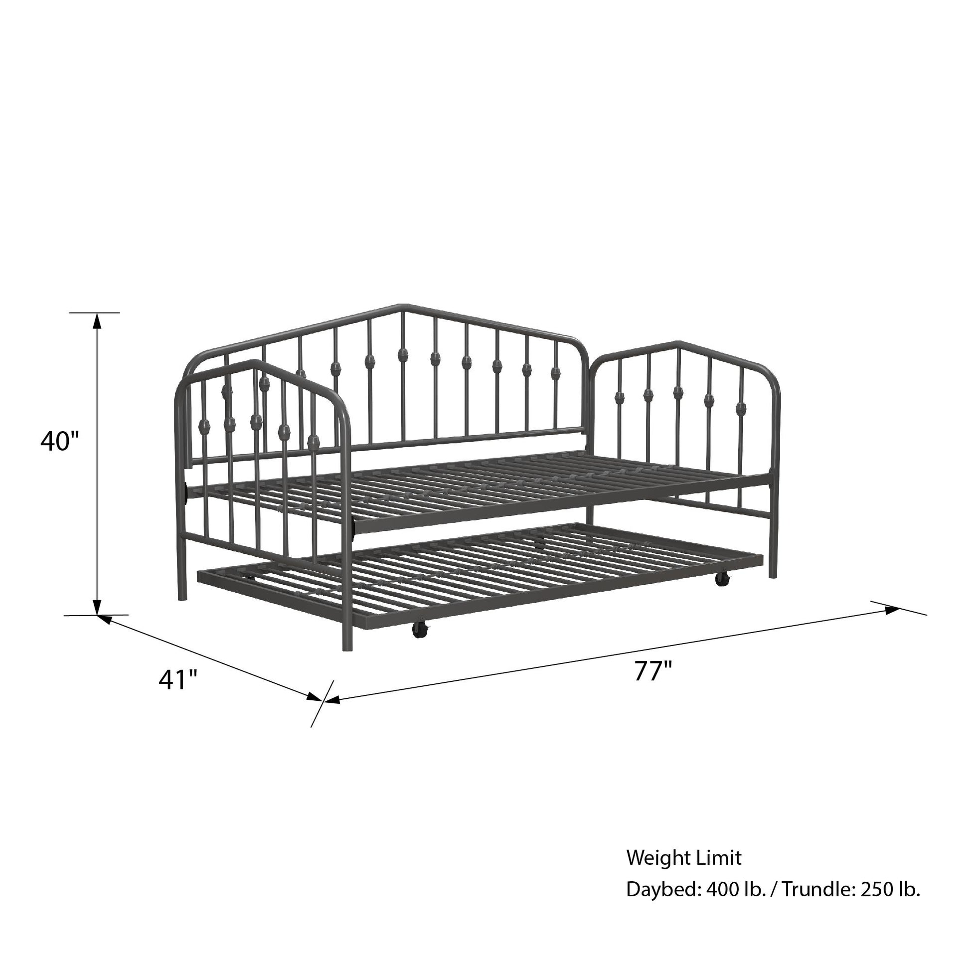 Bushwick Metal Daybed & Trundle - Gray - Twin